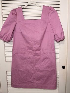 Square-Neck Mini Dress with Puff Sleeves in Lavender Pink
